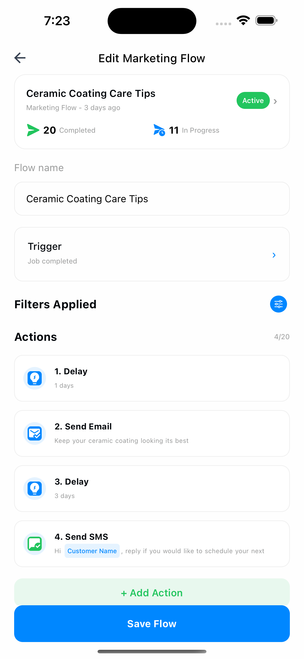 Refine marketing automation flow for auto detailing customers